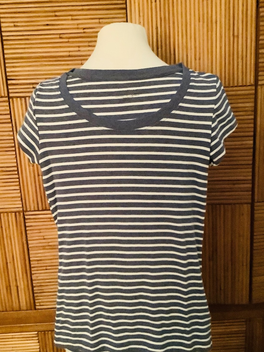 Tahari Blue and White Striped Short Sleeve Tee